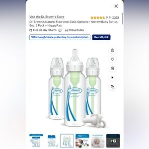 Dr. Brown's Natural Flow Anti-Colic Options+ Narrow Baby Bottle 8 oz 2 pk
